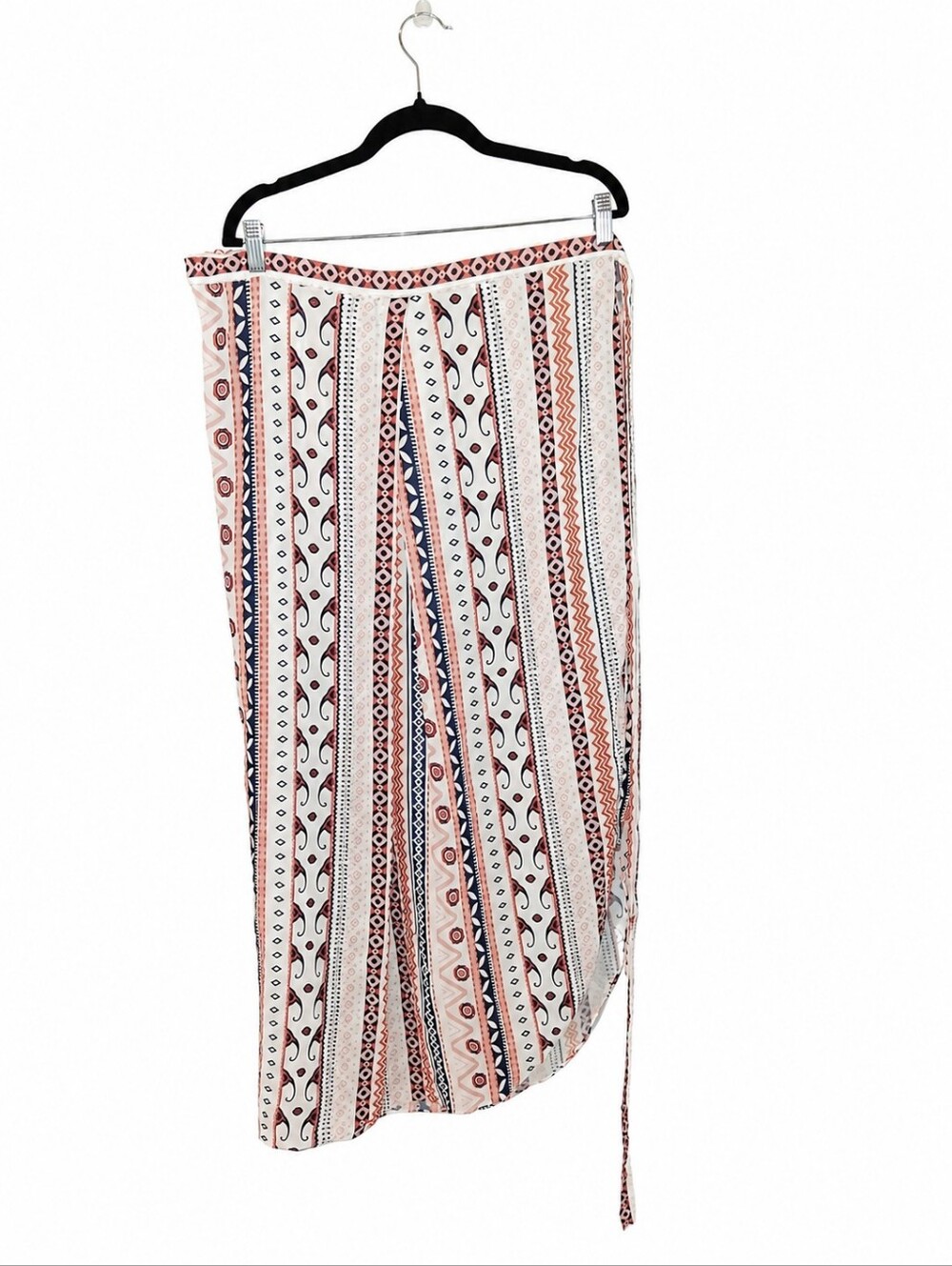 Boho Tribal Stripe Wrap Midi Cover Skirt Pink Blue Geometric Print One Size